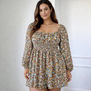 Milkmaid Floral Print Balloon Sleeve Dress 2XL